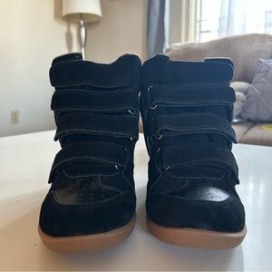 Isabel Marant Black Suede Wedge Sneakers with Gum Soles
